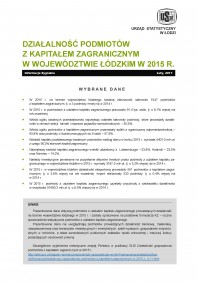 Działalność podmiotów z kapitałem zagranicznym w województwie łódzkim w 2015 r.