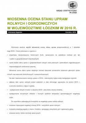 Wiosenna ocena stanu upraw rolnych i ogrodniczych w województwie łódzkim w 2016