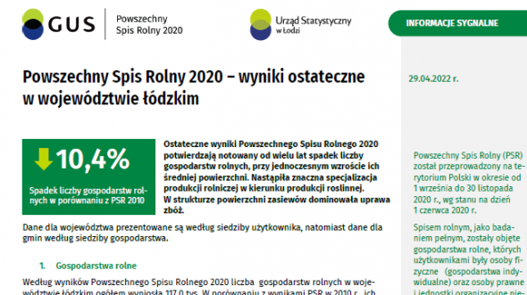 Powszechny Spis Rolny 2020 – wyniki ostateczne w województwie łódzkim