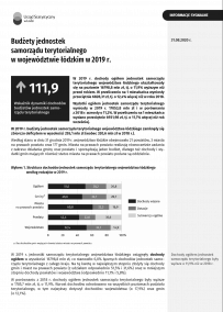 Budżety jednostek samorządu terytorialnego w województwie łódzkim w 2019 r.
