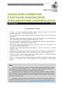Działalność podmiotów z kapitałem zagranicznym w województwie łódzkim w 2014 r.