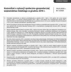 Komunikat o sytuacji społeczno-gospodarczej województwa łódzkiego (grudzień 2019 r.)
