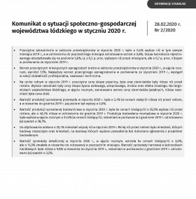 Komunikat o sytuacji społeczno-gospodarczej województwa łódzkiego (styczeń 2020 r.)