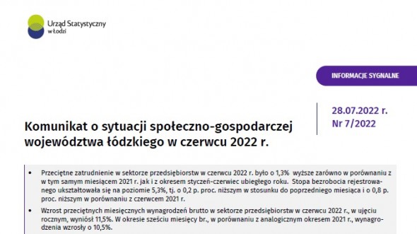 Komunikat o sytuacji społeczno-gospodarczej województwa łódzkiego (czerwiec 2022 r.)