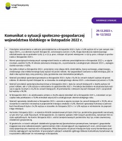 Komunikat o sytuacji społeczno-gospodarczej województwa łódzkiego (listopad 2022 r.)