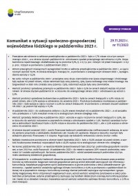 Komunikat o sytuacji społeczno-gospodarczej województwa łódzkiego (październikń 2023 r.)
