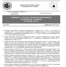 Komunikat o sytuacji społeczno-gospodarczej województwa łódzkiego ( grudzień 2016 r.)
