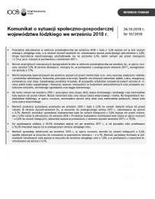 Komunikat o sytuacji społeczno-gospodarczej województwa łódzkiego (wrzesień 2018 r.)