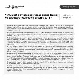 Komunikat o sytuacji społeczno-gospodarczej województwa łódzkiego (grudzień 2018 r.)