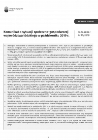 Komunikat o sytuacji społeczno-gospodarczej województwa łódzkiego (październik 2019 r.)